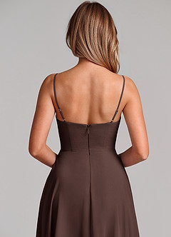 Azazie Elle Robes de demoiselle d'honneur Robe Trapèze en Mousseline de soie Plissée Ganache image2