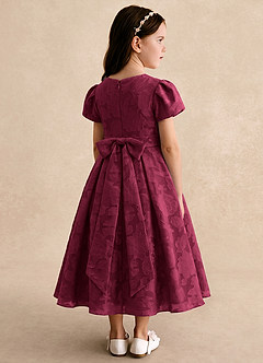 Azazie Princes Flower Girl Dresses Burgundy A-Line Pleated Floral Burnout Dress image2