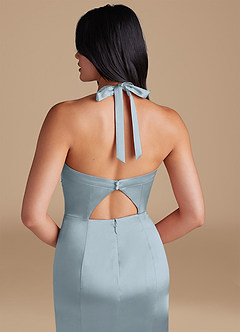 Azazie Emeria Bridesmaid Dresses Dusty Blue Sheath Side Slit Metallic Satin Dress image4