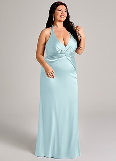 Azazie Valerie Bridesmaid Dresses Cloud Blue Mermaid Pleated Stretch Satin Dress image10