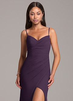 Azazie Yola Bridesmaid Dresses Plum Sheath Pleated Chiffon Convertible Dress image2