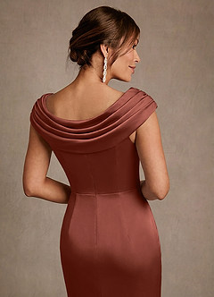 Azazie Irvine Mother of the Bride Dresses Auburn A-Line Pleated Stretch Satin Dress image6