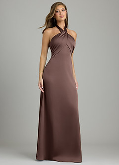 Azazie Nicole Brautjungfernkleider A-Linie Stretch-Satin Kleid Ganache image4