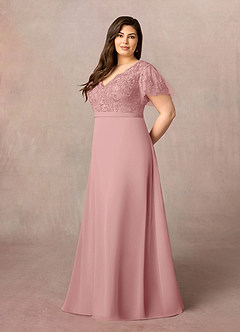 Azazie Singer Mother of the Bride Dresses Dusty Rose A-Line V-Neck Lace Chiffon Dress image9