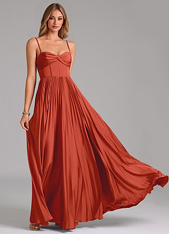 Azazie Akiko Robes de demoiselle d'honneur Robe Trapèze en Satin extensible Encolure en Forme de Cœur Rouille image5