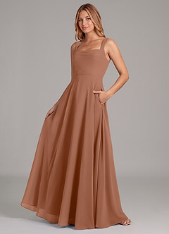 Azazie Shaude Brautjungfernkleider A-Linie Plissee Chiffon Kleid Bronzer image4