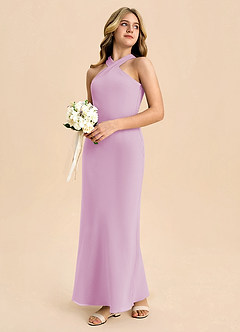 Azazie Doretta Junior Vestido de Rosa Caramelo de Gasa de Corte Recto con Plisado image6