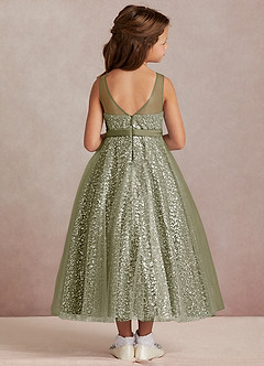 Azazie Siwa Flower Girl Dresses Pistachio A-Line Beaded Tulle Dress image3