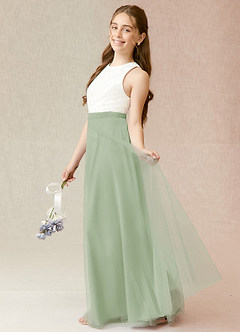 Azazie Albertine Junior Dusty Sage A-Line Lace Chiffon Dress image3