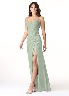 Azazie Reneya Bridesmaid Dresses Dusty Sage Mermaid Bow Mesh Dress image3