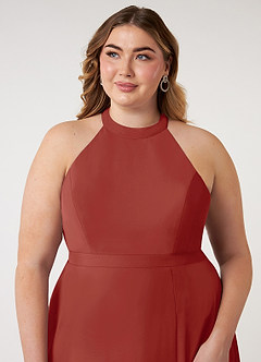 Azazie Clarice Bridesmaid Dresses Terracotta A-Line Halter Chiffon Dress image6