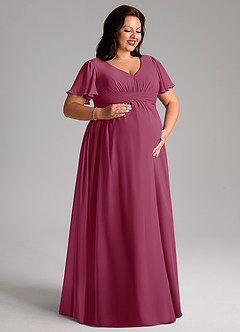 Azazie Verna Maternity Bridesmaid Dresses A-Line V-Neck Ruched Chiffon Floor-Length Dress image10