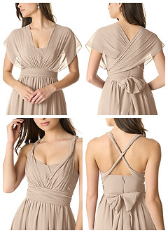 Azazie Olani Bridesmaid Dresses Taupe A-Line One Shoulder Chiffon Convertible Dress image6