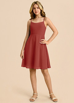Azazie Shale Terracotta A-Line Bow Chiffon Dress image3