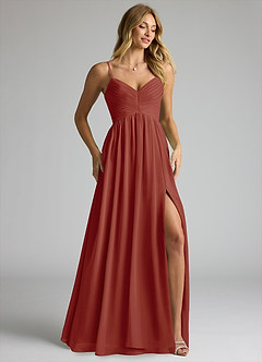 Azazie Alia Bridesmaid Dresses Terracotta A-Line Pleated Chiffon Dress image2