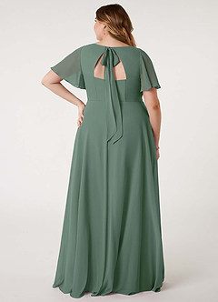 Azazie Kimber Vestidos de damas de honor Vestido de Eucalipto de Gasa de Corte en A con Manga volante image10