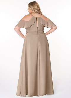Azazie Dakota Brautjungfernkleider A-Linie V-Hals Gefaltet Chiffon Kleid Taupe image8