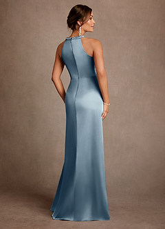 Azazie Lawrence Abiti per la Madre della Sposa Abito A-Line in Raso Elasticizzato Plissettato Blu Polveroso image3