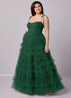 Barbie ♥ Azazie Abiti da Damigella Abito A-Line in Tulle Scollo a Cuore Verde Scuro image9