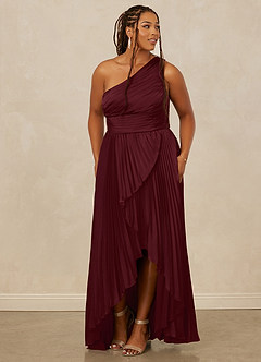 Christian Siriano Bridal for Azazie 1008 Bridesmaid Dresses Cabernet A-Line One Shoulder Stretch Satin Dress image11
