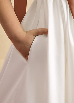 Azazie Stacie Flower Girl Dresses Ivory Bronzer A-Line Bow Matte Satin Dress image6