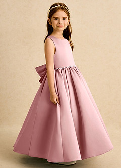 Azazie Daisies Flower Girl Dresses Dusty Rose Ball-Gown Bow Matte Satin Dress image3