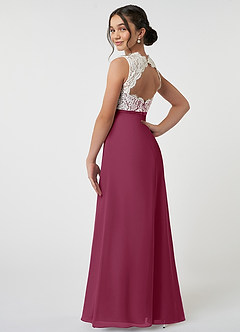 Azazie Rana Junior A-Linie Spitze Chiffon Kleid Maulbeerrot image4