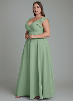 Azazie Leilani Brautjungfernkleider A-Linie Plissee Chiffon Kleid Matcha image9
