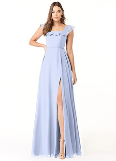 Azazie Jinny Bridesmaid Dresses Ice A-Line Square Neckline Ruched Chiffon Dress image1
