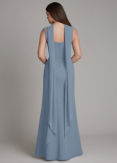 Azazie Katya At-home Try On Dresses Dusty Blue Mermaid Square Neckline Chiffon Convertible Dress image5