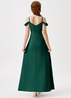 Azazie Ocean Junior Emerald A-Line Off the Shoulder Stretch Satin Dress image2