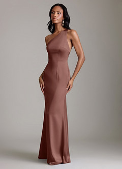Azazie Voni Jurken voor bruidsmeisjes Jurk van Stretch Satijn met Zeemeermin One-Shoulder Espresso image6