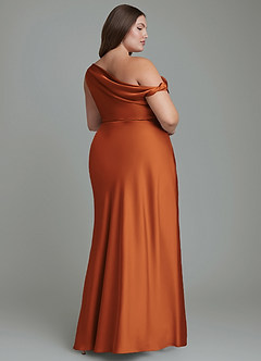 Azazie Emerson Bridesmaid Dresses Cinnamon Mermaid Off the Shoulder Stretch Satin Dress image9