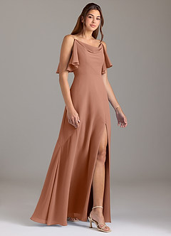 Azazie Darcia Bridesmaid Dresses Bronzer A-Line Side Slit Chiffon Dress image4