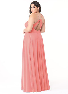 Azazie Avelina Bridesmaid Dresses Coral A-Line V-Neck Pleated Chiffon Dress image9