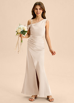 Azazie Madelyn Junior Osłona Zza ramienia Satyna elastyczna Długość podłogi Młodsza druhna Sukienka image1