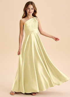 Azazie Charlize Junior Abito A-Line in Raso Elasticizzato Plissettato Sorbetto Al Limone image5