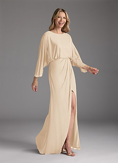 Azazie Ysabella Mother of the Bride Dresses Champagne Mermaid Pleated Mesh Dress image7