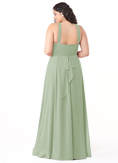 Azazie Dixie Brautjungfernkleider A-Linie Halter Gefaltet Chiffon Kleid Staubiger Salbeigrün image10