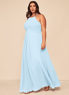 Azazie Ginger Bridesmaid Dresses Sky Blue A-Line Halter Pleated Chiffon Dress image9