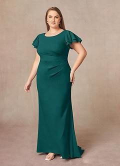 Azazie Peppermint Mother of the Bride Dresses Peacock Mermaid Scoop Ruched Stretch Crepe Dress image8