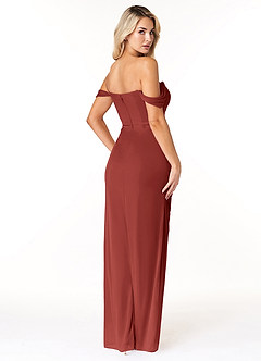 Azazie Tessa At-home Try On Dresses Terracotta Sheath Sweetheart Off-The-Shoulder Mesh Convertible Dress image5
