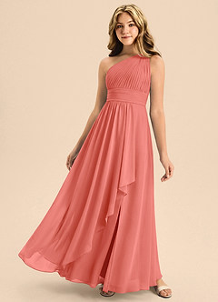 Azazie Skye Junior Salmon Pink A-Line Pleated Chiffon Dress image1