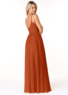 Azazie Rayna Bridesmaid Dresses Burnt Orange A-Line V-Neck Pleated Chiffon Dress image5