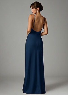 Azazie Stefania Bridesmaid Dresses Dark Navy A-Line Stretch Satin Dress image2