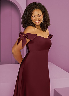 Barbie ♥ Azazie Vestidos de damas de honor Vestido de Cabernet de Satén Elástico de Corte Recto Convertible con Vestidos sin tirantes image12