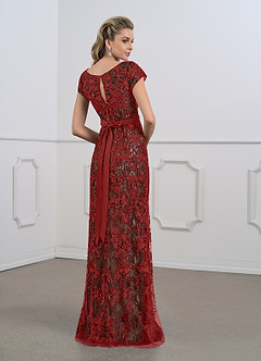 Azazie Dorit Mother of the Bride Dresses Rust Champagne Sheath Scoop Lace Dress image5