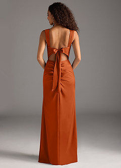 Azazie Jesaphine Robes de demoiselle d'honneur Robe Fourreau en Satin extensible Arc Orange Brûlée image5
