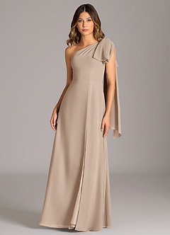 Azazie Tella Bridesmaid Dresses Taupe A-Line One Shoulder Chiffon Dress image2