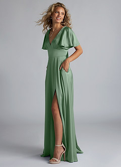 Azazie Kimber Bridesmaid Dresses Matcha A-Line Ruched Stretch Satin Dress image6